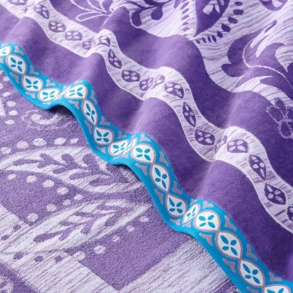 2 Pack Beach Towels 40x72 Purple Jungle Jacquard 100% Cotton Oversized NEW